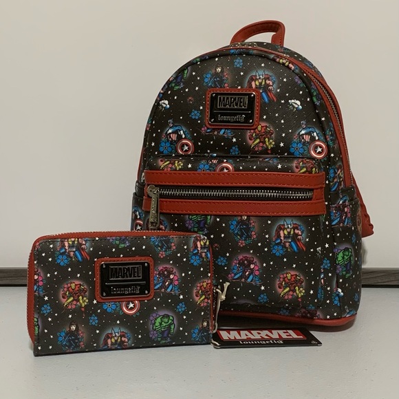 Loungefly Marvel Avengers Tattoo Mini Backpack and Zip-Around Wallet Set - Picture 13 of 13